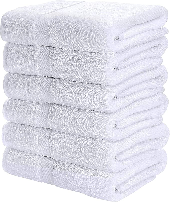 Cotton Bath Towels, White 56 x 112cm (Pack/6)