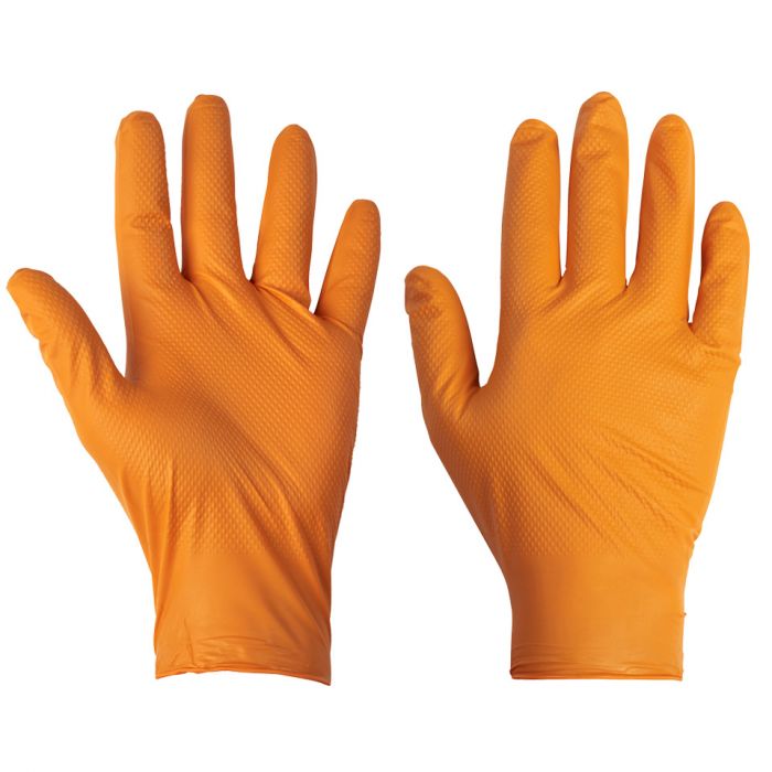 Orange Disposable Nitrile Grip Gloves, Medium