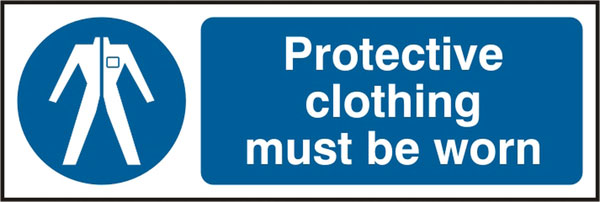 Protective Clothing Sign, Rigid Plastic - 300mm x 100mm