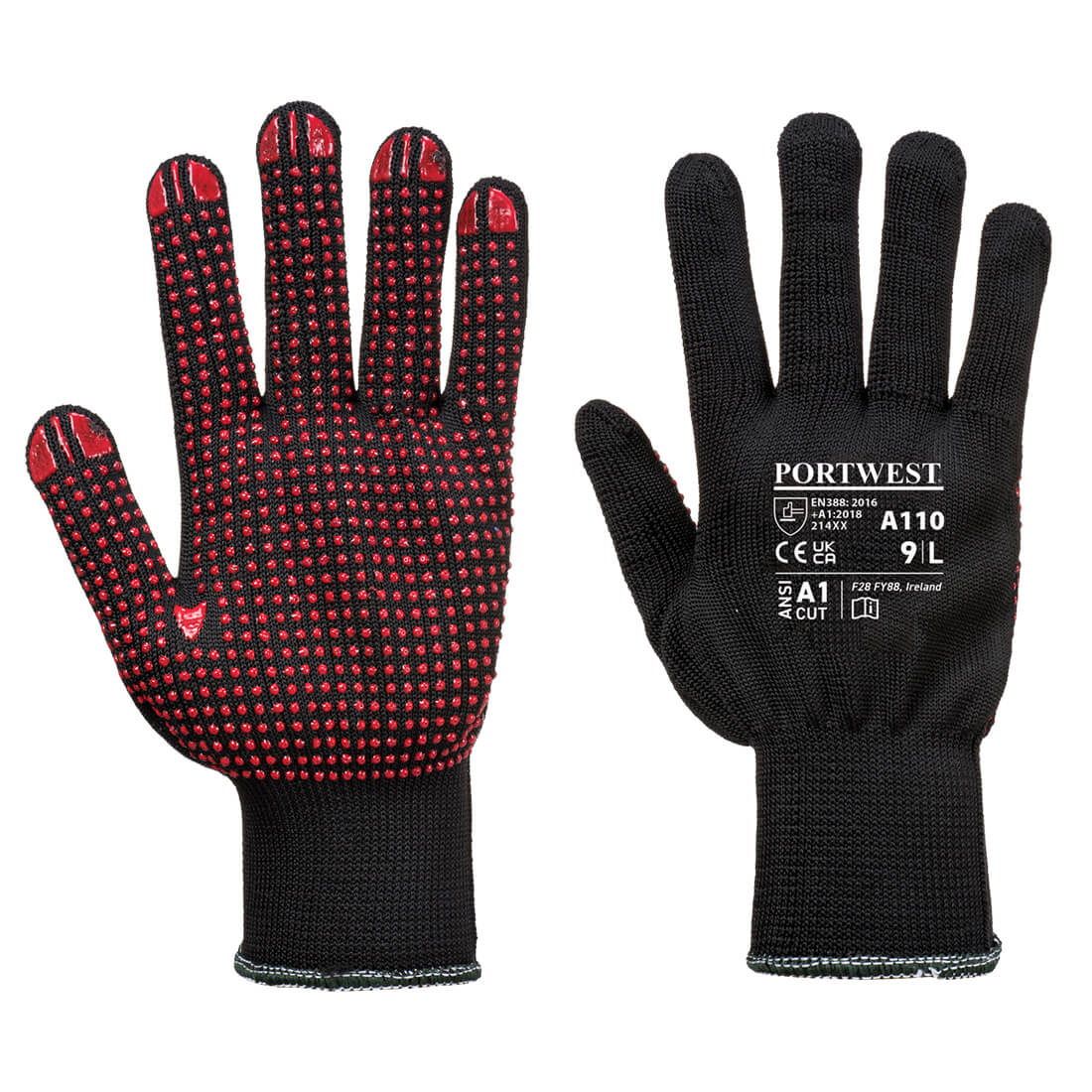 Polka Dot Gloves, Black - Large