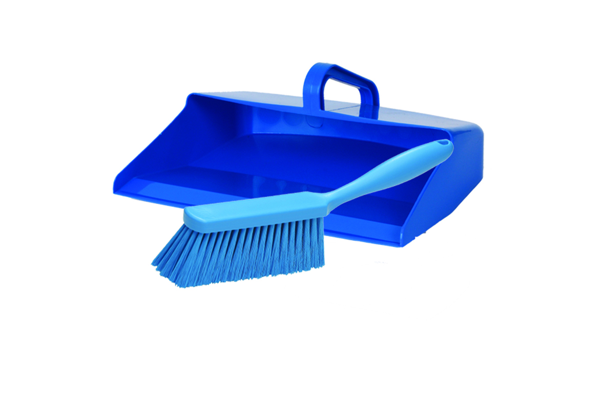 Vikan Dustpan & Medium Hand Brush Set - Blue
