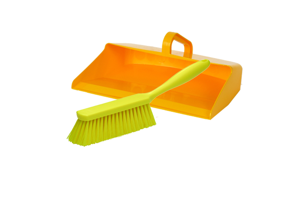 Vikan Dustpan & Medium Hand Brush Set - Yellow