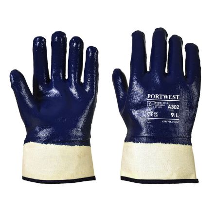 Fully Dipped Nitrile Safety Cuff Gloves, Navy - Size Medium