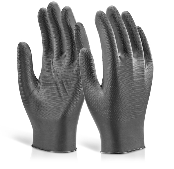 Nitrile Disposable Gripper Glove, Black, Medium