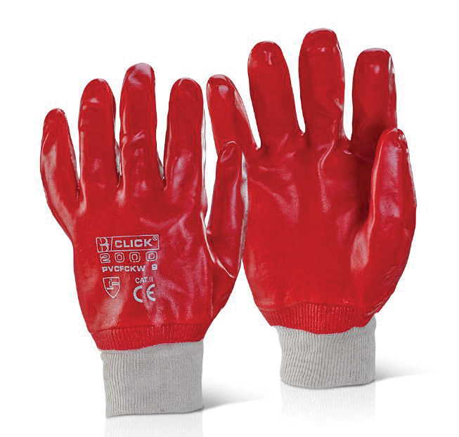 PVC Fully Coated Knitwrist Red Gloves - 10 Pack