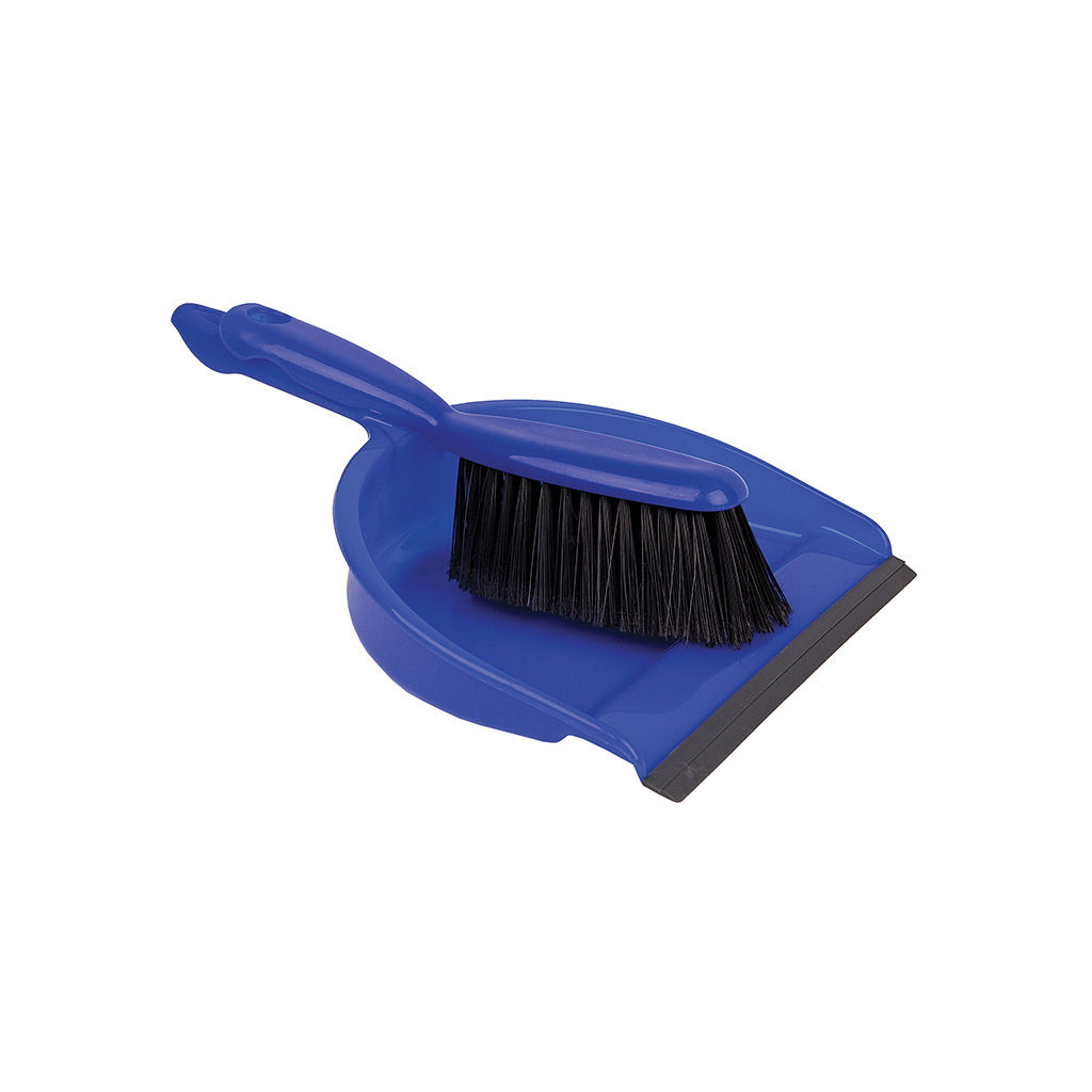 Plastic Dust Pan and Brush, Soft, Blue