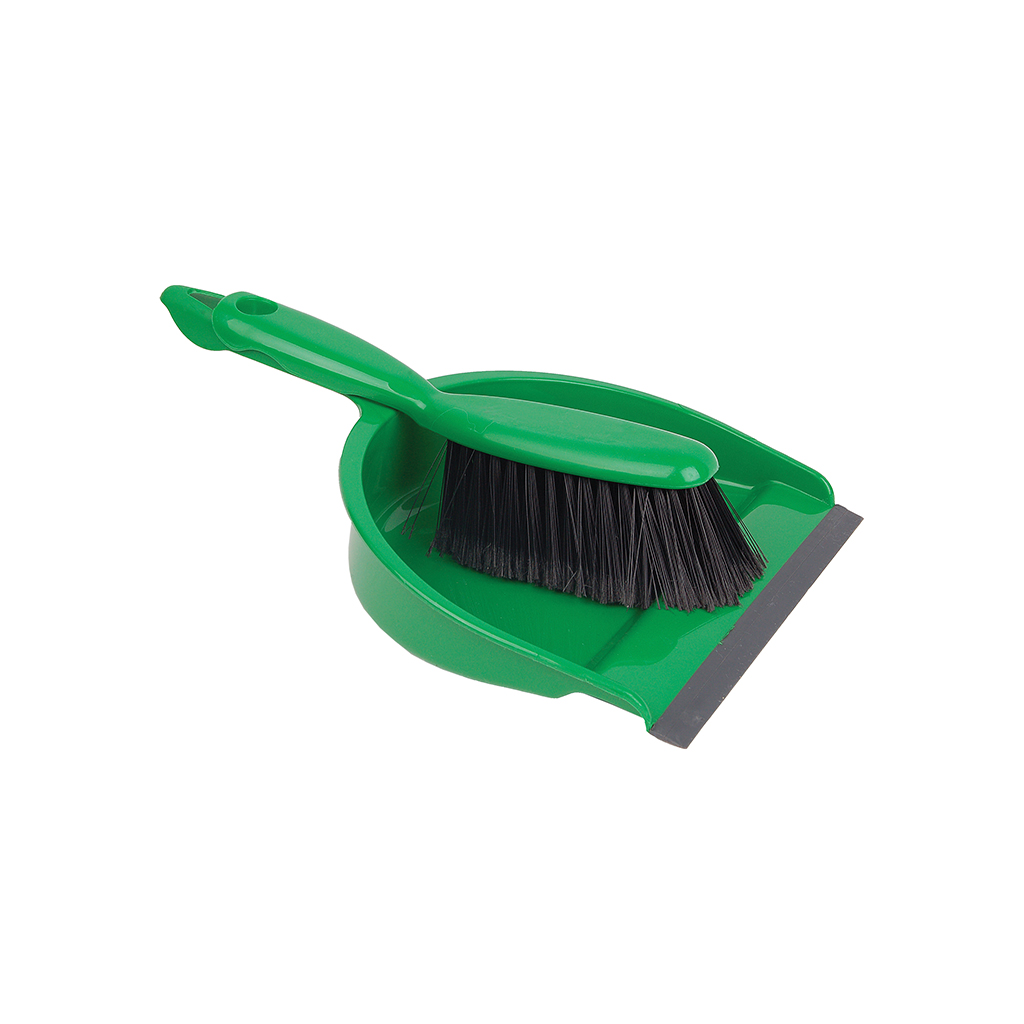 Plastic Dust Pan and Brush, Soft, Green