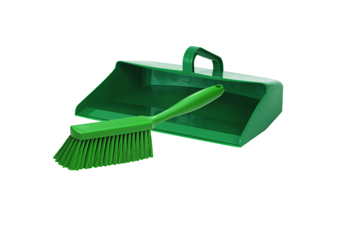 Vikan Dustpan & Medium Hand Brush Set - Green