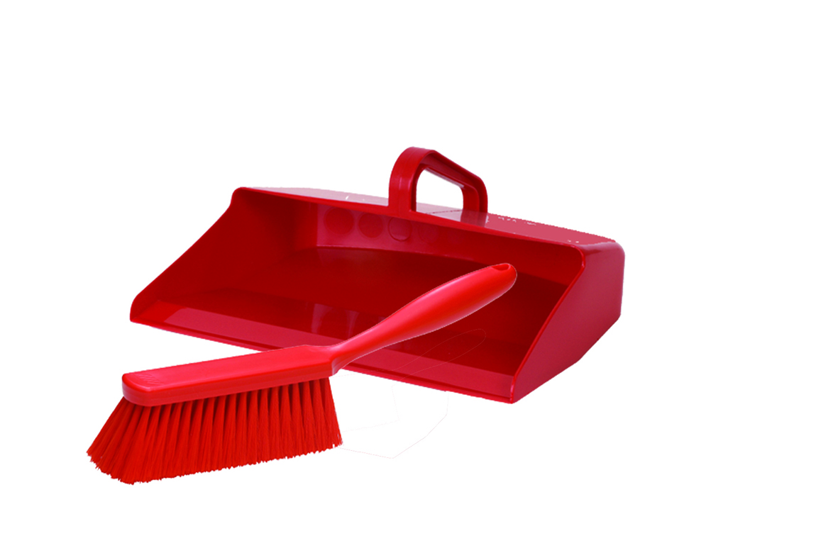 Vikan Dustpan & Medium Hand Brush Set - Red